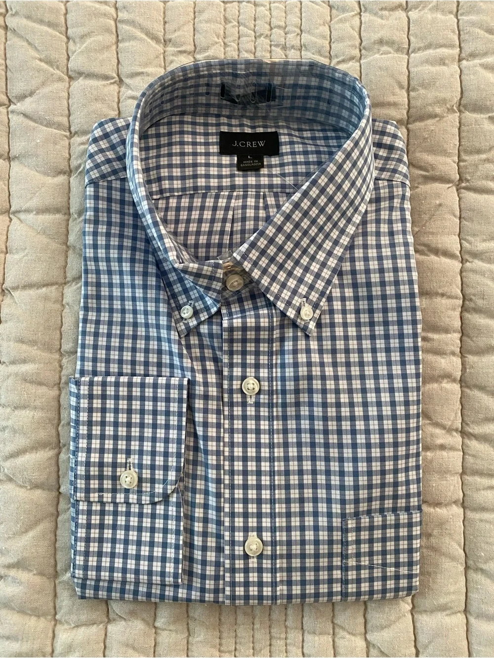 J.Crew Men’s Blue Check Button-Down Dress Shirt - Large - Slim Fit